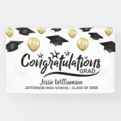 Afstuderen - Afstudeerder zwart goud ballon - Aang Spandoek (Horizontaal)