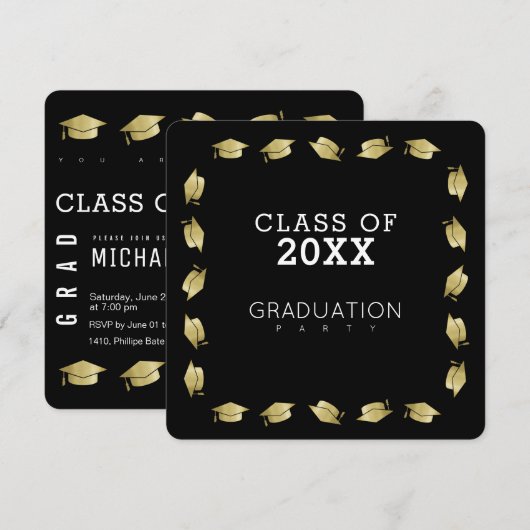 afstuderen / afstudeerfeest zwart kaart (Voorkant / Achterkant)