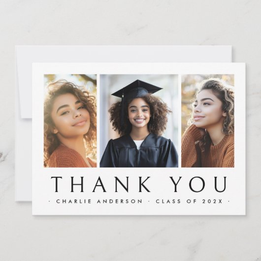 Afstuderen afstuderen Elegant 3 foto Bedankkaart (Voorkant)