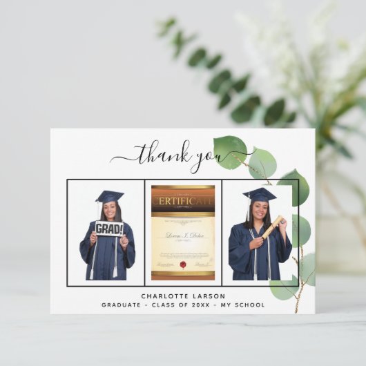 Afstuderen afstuderen foto eucalyptus greenery bedankkaart (Staand voorkant)