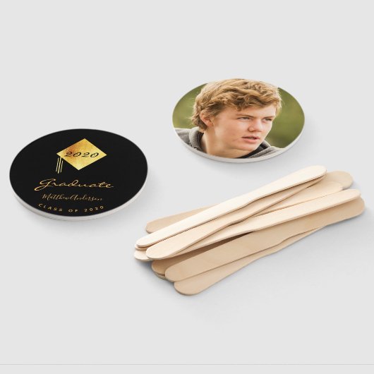 Afstuderen afstuderen foto zwart goud handwaaier (Niet-gemonteerd)