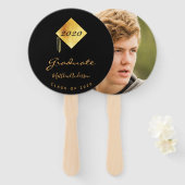 Afstuderen afstuderen foto zwart goud handwaaier (Voorkant en achterkant)
