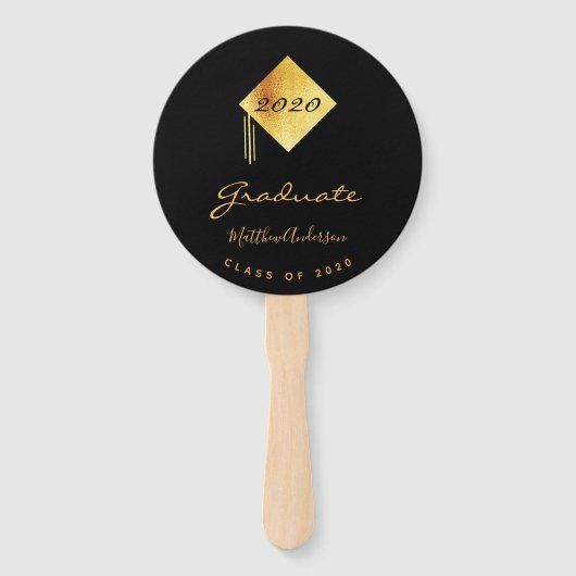 Afstuderen afstuderen foto zwart goud handwaaier (Voorkant)