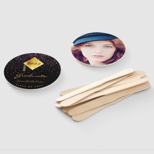 Afstuderen afstuderen foto zwart goud paars handwaaier (Niet-gemonteerd)