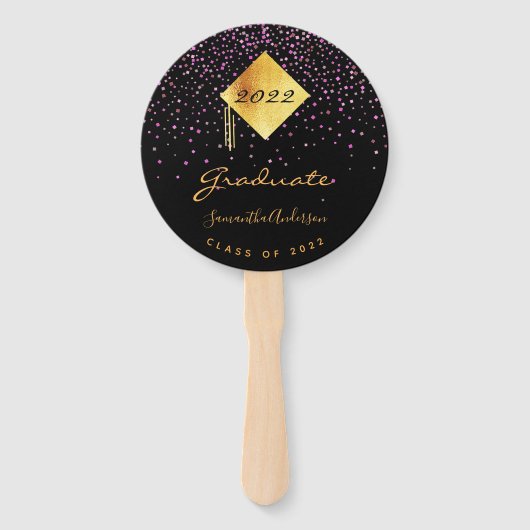 Afstuderen afstuderen foto zwart goud paars handwaaier (Voorkant)