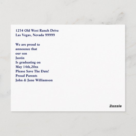 Afstuderen Afstuderen Opslaan Datum blauw en goud Briefkaart (Achterkant)