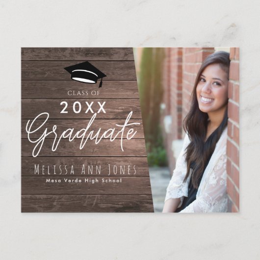 Afstuderen Afstuderen Rustic Wood School Foto Uitnodiging Briefkaart (Voorkant)