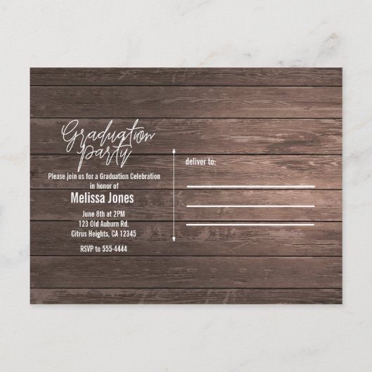 Afstuderen Afstuderen rustieke houten bloemenchiqu Uitnodiging Briefkaart (Achterkant)