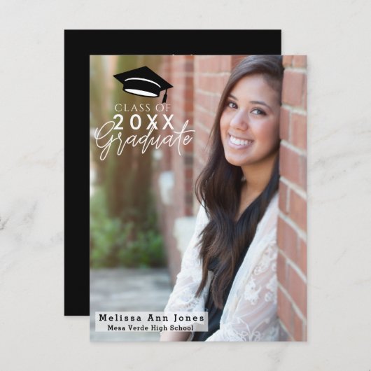 Afstuderen Afstuderen School Modern Photo Afbeeldi Uitnodiging Briefkaart (Voorkant / Achterkant)