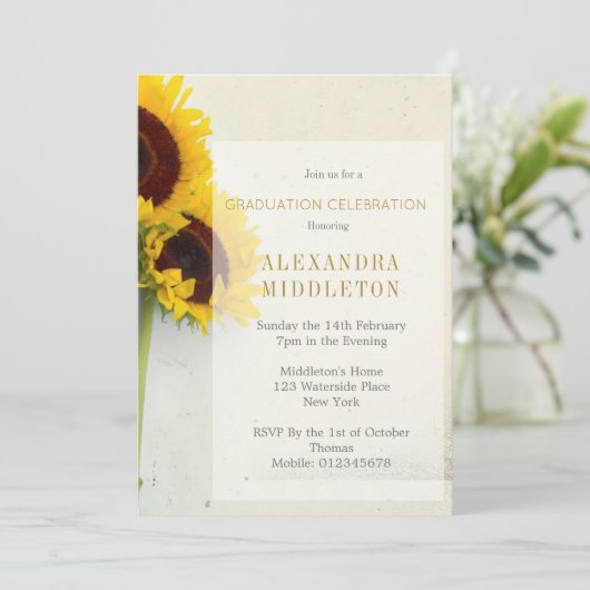 Afstuderen Afstuderen Zonnebloem Uitnodiging (Staand voorkant)