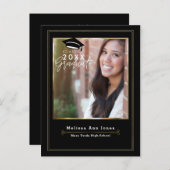 Afstuderen Afstuderen Zwart & Goud Moderne foto Uitnodiging Briefkaart (Voorkant / Achterkant)