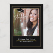 Afstuderen Afstuderen Zwart & Goud Moderne foto Uitnodiging Briefkaart (Voorkant)