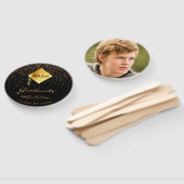 Afstuderen afstuderen zwarte gouden confetti foto  handwaaier (Niet-gemonteerd)