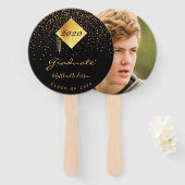 Afstuderen afstuderen zwarte gouden confetti foto  handwaaier (Voorkant en achterkant)