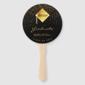 Afstuderen afstuderen zwarte gouden confetti foto  handwaaier (Voorkant)