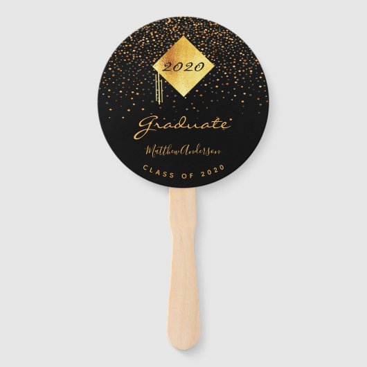 Afstuderen afstuderen zwarte gouden confetti foto  handwaaier (Voorkant)