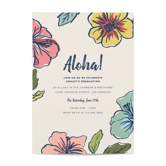 Afstuderen Aloha Hawaiian Flowers Kaart