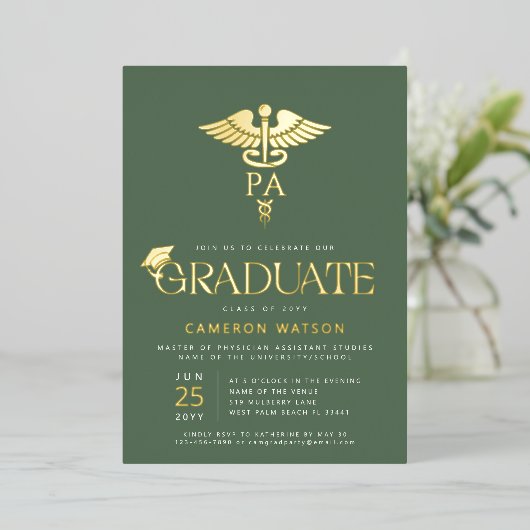 Afstuderen als Physician Assistant PA School Folie Uitnodiging (Staand Voorkant)