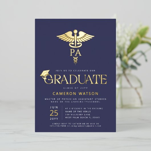 Afstuderen als Physician Assistant PA School Gradu Folie Uitnodiging (Staand Voorkant)
