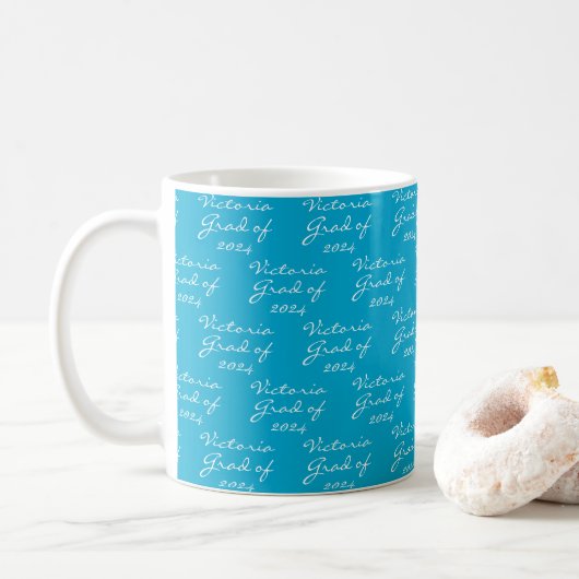 Afstuderen Aqua Blue Gepersonaliseerd Afstudeerder Koffiemok (Met donut)