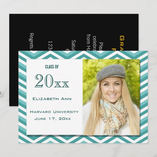 Afstuderen Aqua Chevron Kaart (Voorkant / Achterkant)