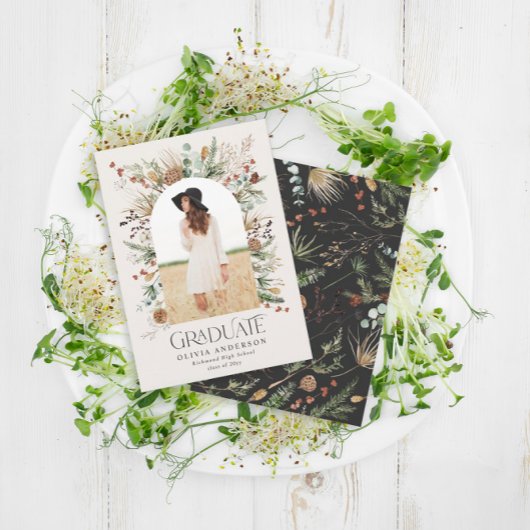 Afstuderen arch 1 foto zwart wit botanisch modern aankondiging