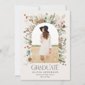 Afstuderen arch 1 foto zwart wit botanisch modern aankondiging (Voorkant)