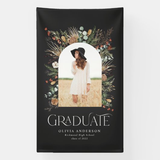 Afstuderen arch 1 foto zwart wit botanisch modern spandoek (Verticaal)