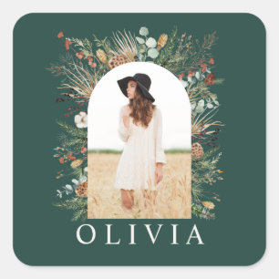 Afstuderen arch foto botanisch groen vierkante sticker