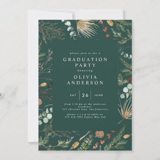 Afstuderen arch foto groen botanisch modern aankondiging (Achterkant)