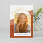 Afstuderen Arch Photos Terracotta Afstuderen Gold Folie Uitnodiging (Staand Voorkant)