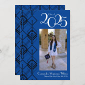 Afstuderen Art Deco Black Blue-aankondiging Kaart (Voorkant / Achterkant)
