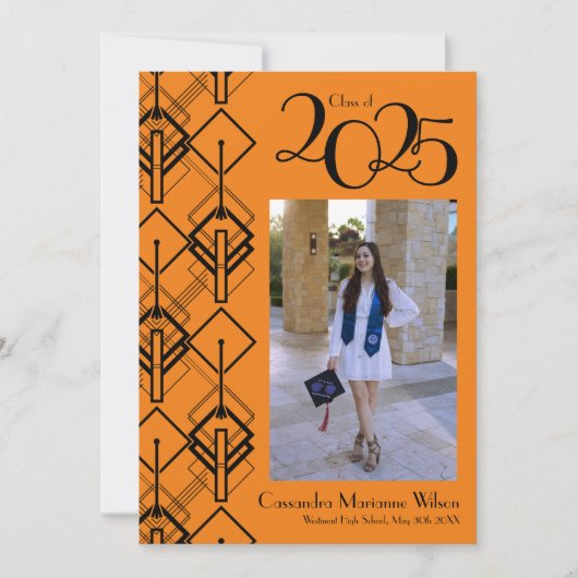Afstuderen Art Deco Black Oranje aankondiging (Voorkant)