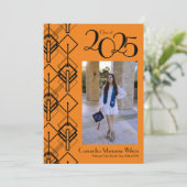 Afstuderen Art Deco Black Oranje aankondiging (Staand voorkant)