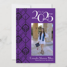 Afstuderen Art Deco Black Paarse aankondiging