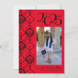 Afstuderen Art Deco Black Red kondiging Kaart