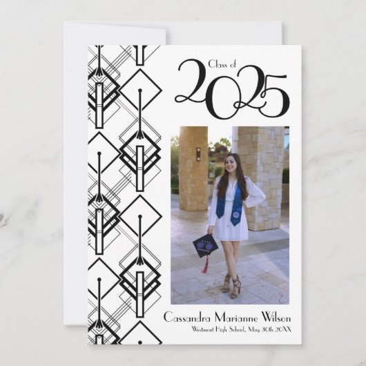 Afstuderen Art Deco Black White Aankondiging (Voorkant)