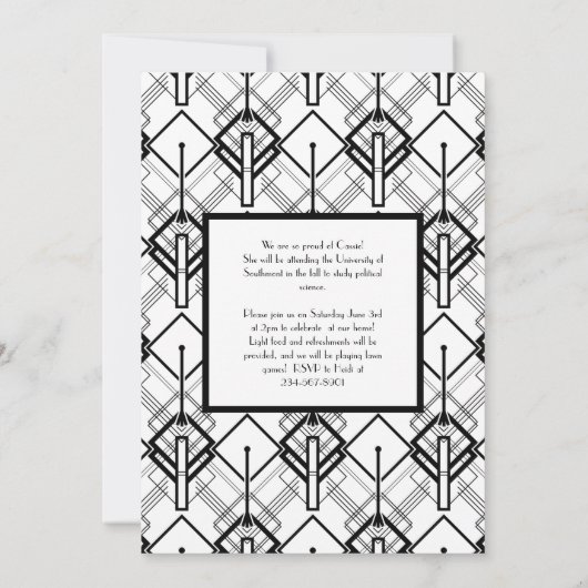 Afstuderen Art Deco Black White Aankondiging (Achterkant)