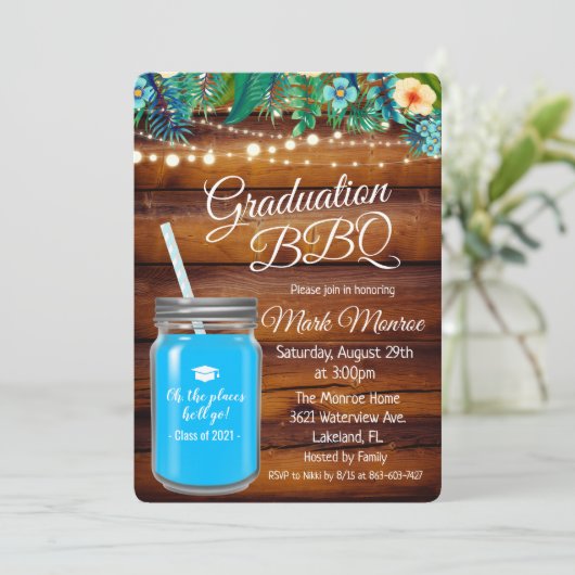 Afstuderen Backyard BBQ Mason Jar Invitation Kaart (Staand voorkant)
