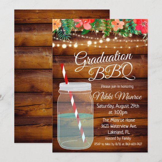 Afstuderen Backyard BBQ Mason Jar Invitation Kaart (Voorkant / Achterkant)