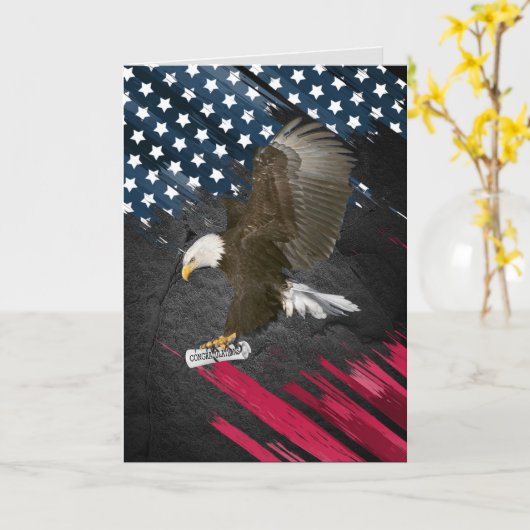Afstuderen Bald Eagle over vlag Kaart (Gele Bloem)