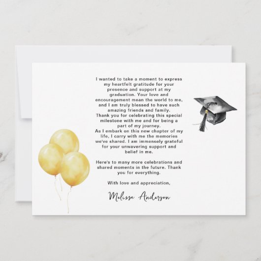 Afstuderen ballonnen Dank u Bedankkaart (Achterkant)