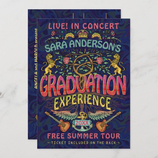 Afstuderen band retro 70s concertkaartenthema kaart (Voorkant / Achterkant)