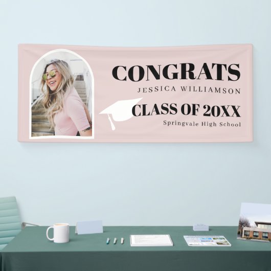 Afstuderen banner Modern Roze Arch Photo Congrates (Beurs)