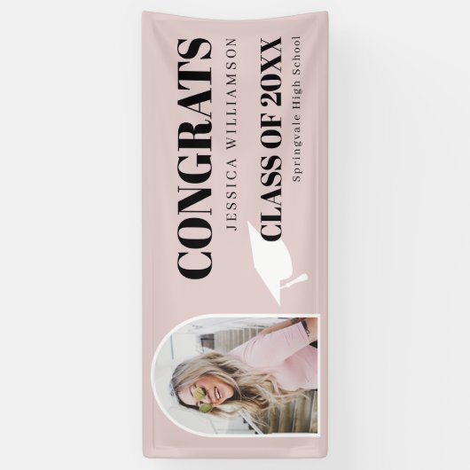 Afstuderen banner Modern Roze Arch Photo Congrates (Verticaal)
