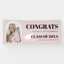 Afstuderen banner Modern Roze Arch Photo Congrates
