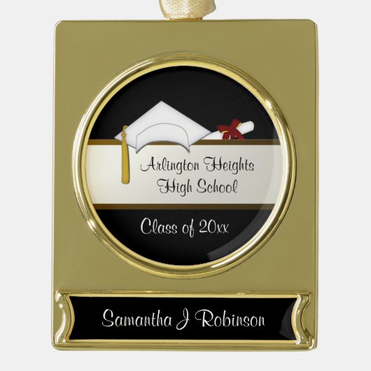 Afstuderen Banner Ornament wit Pet Verguld Banner Ornament (Voorkant)