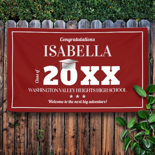 Afstuderen banner voor rode en witte schoolkleuren