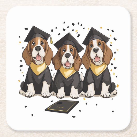 Afstuderen Basset Hound Dogs Kartonnen Onderzetters (Voorkant)