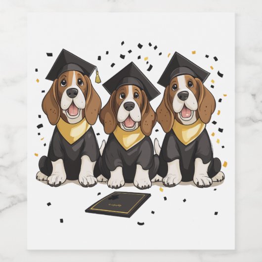 Afstuderen Basset Hound Dogs Wijn Etiket (Enkel label)